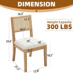 Westice Rattan Dining Chairs Set of 2, Farmhouse Natural Dining Room Chairs with Upholstered Cushion, Wood Armless Chairs for Kitchen/Restaurant