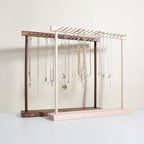 GemeShou Large necklace hanger shelf with 17 copper bars, Wooden jewelry storage organizer rack for hanger necklace bracelet, necklace display stand for boutique store【Walnut】