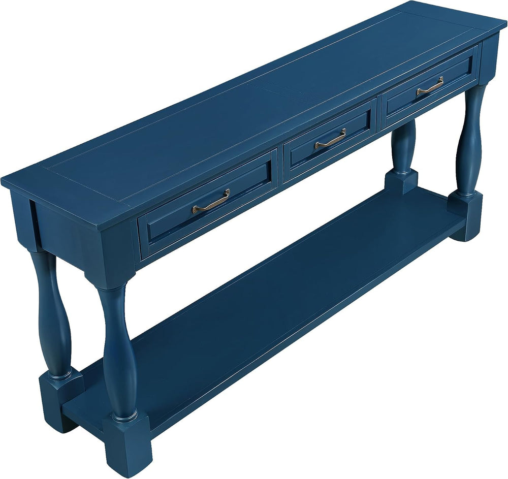 Merax Console Table with 4 Drawers, Retro Entryway Table with Open Storage Sh...