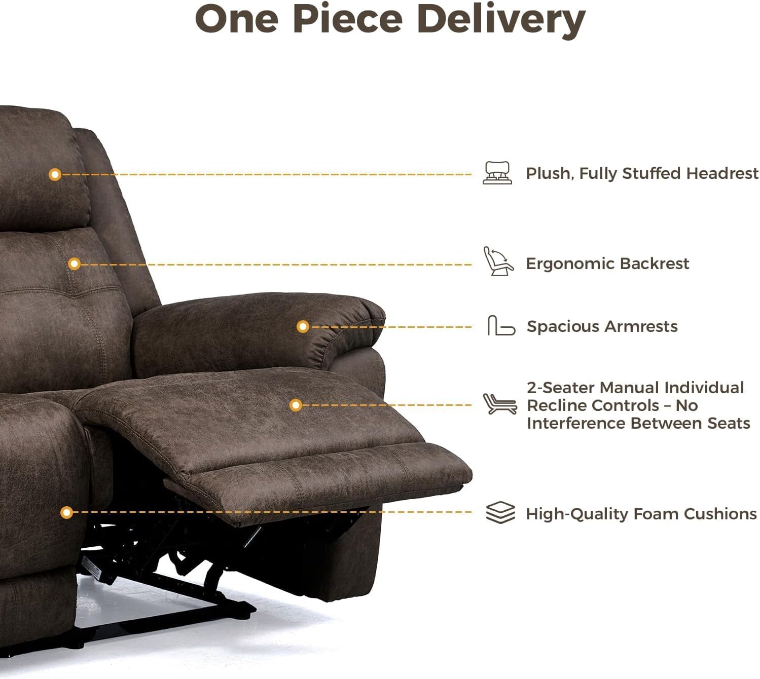 Oversized Manual Recliner Sofa, 86” Extra Wide 3 Seater Reclining Couch for Living Room, Dual Pull Handle Recliners, Upright Middle Seat, One-Piece Design No Assembly Required, Performance Fabric