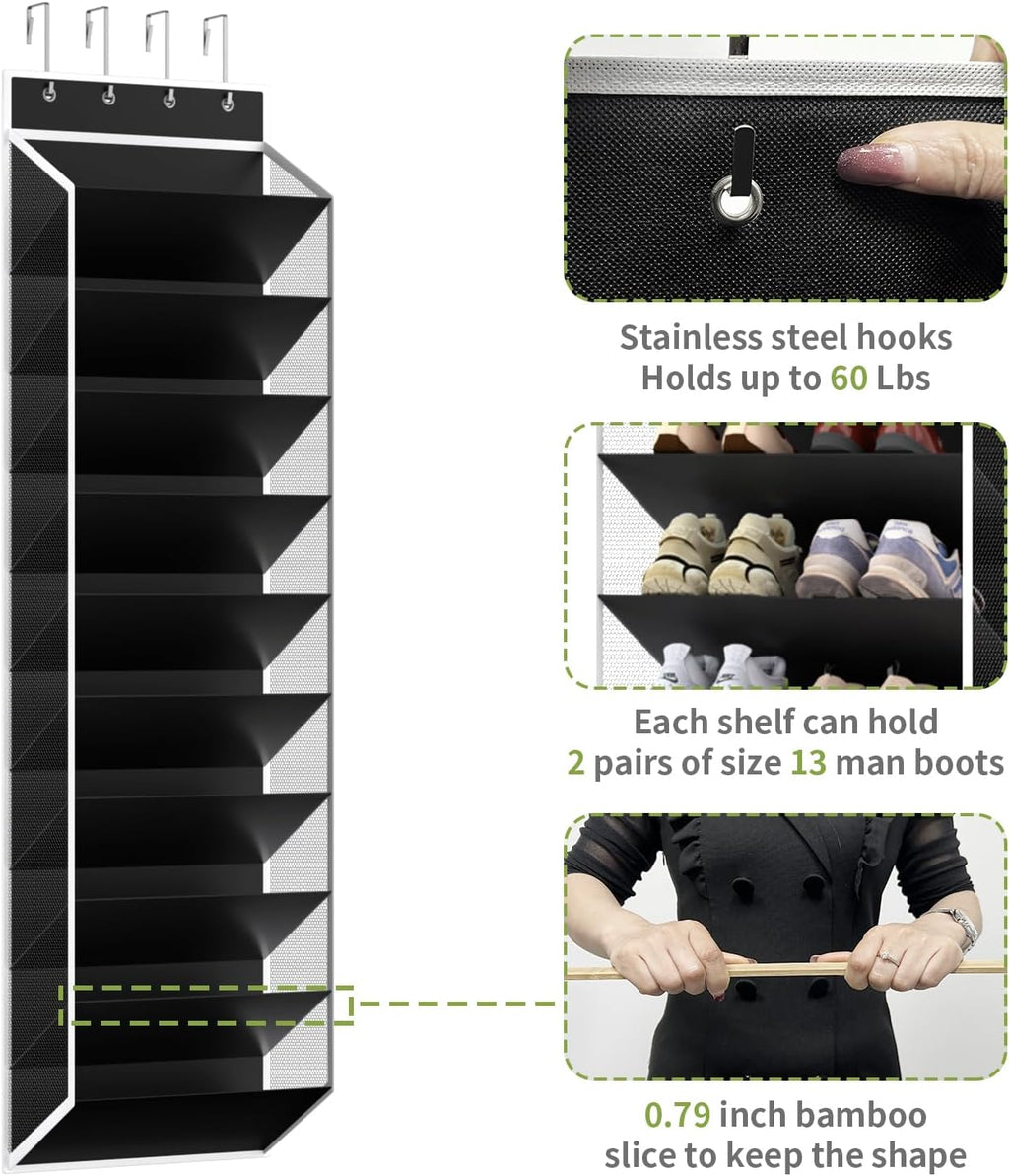 KEEPJOY 10 Tiers Mesh Over Door Shoe Organizer Storage, Hanging Shoe Holder for Door with Large Deep Pockets, Fit 20-30 Pairs Shoe Rack for Sneakers, Boots.(Black)