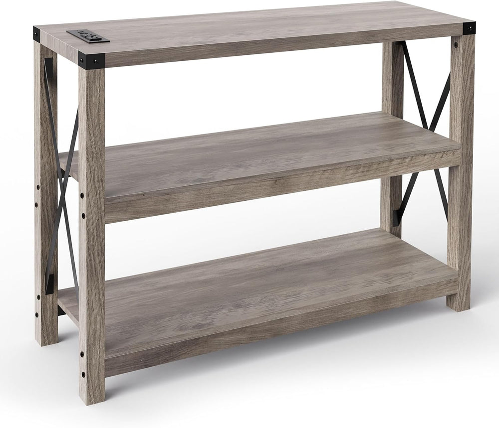 Entryway Table with Outlets and USB Ports, Console Table with 3-Tier Open Sto...