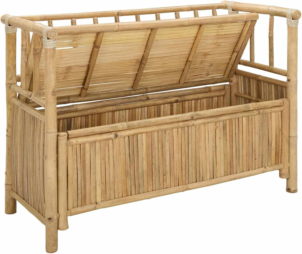 Garden Storage Bench 110 x 47 x 80 cm Bamboo Natural | Post Leg Design, Indoo...