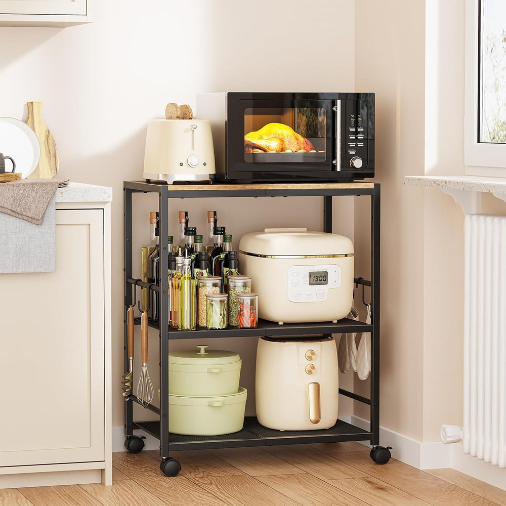 Rolling Kitchen Microwave Cart, 3-Tier Microwave Stand with Adjustable Shelf,...