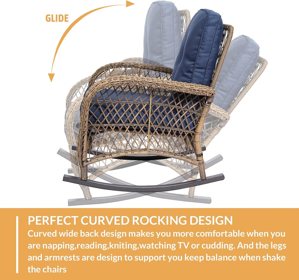 Outdoor Wicker Rocking Chair with Thickened Cushions, All-Weather Rattan Pati...