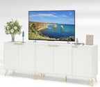 TV Stand for 75 inch TV Modern Entertainment Center Cabinet with 5 Doors Wood Media Console Storage Cabinets for Living Room Bedroom, White