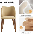 Dining Chairs Set of 4, Upholstered Kitchen Dining Room Chair Set Morden Accent Side Dinner Chair with Curved Padded Back Wood Legs for Restaurant/Cafe, Tan