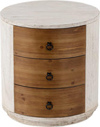 COSIEST 3 Drawer Chest of Drawers, 20 inch MDF Round Storage Cabinet, Retro Whitewash Finish Nightstand, Wood Bedside Table with Drawers for Bedroom Living Room