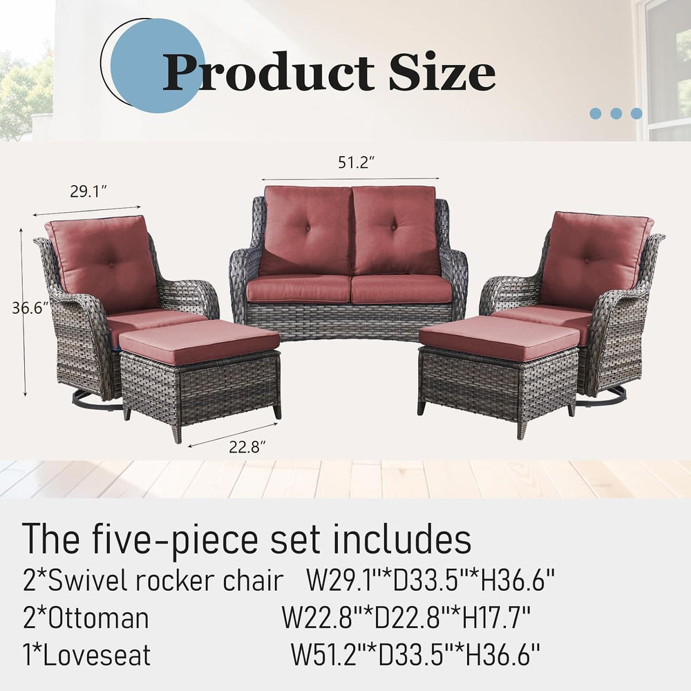 Patio Furniture Set with Swivel Chairs, 5 Pieces Outdoor Wicker Furniture Set...