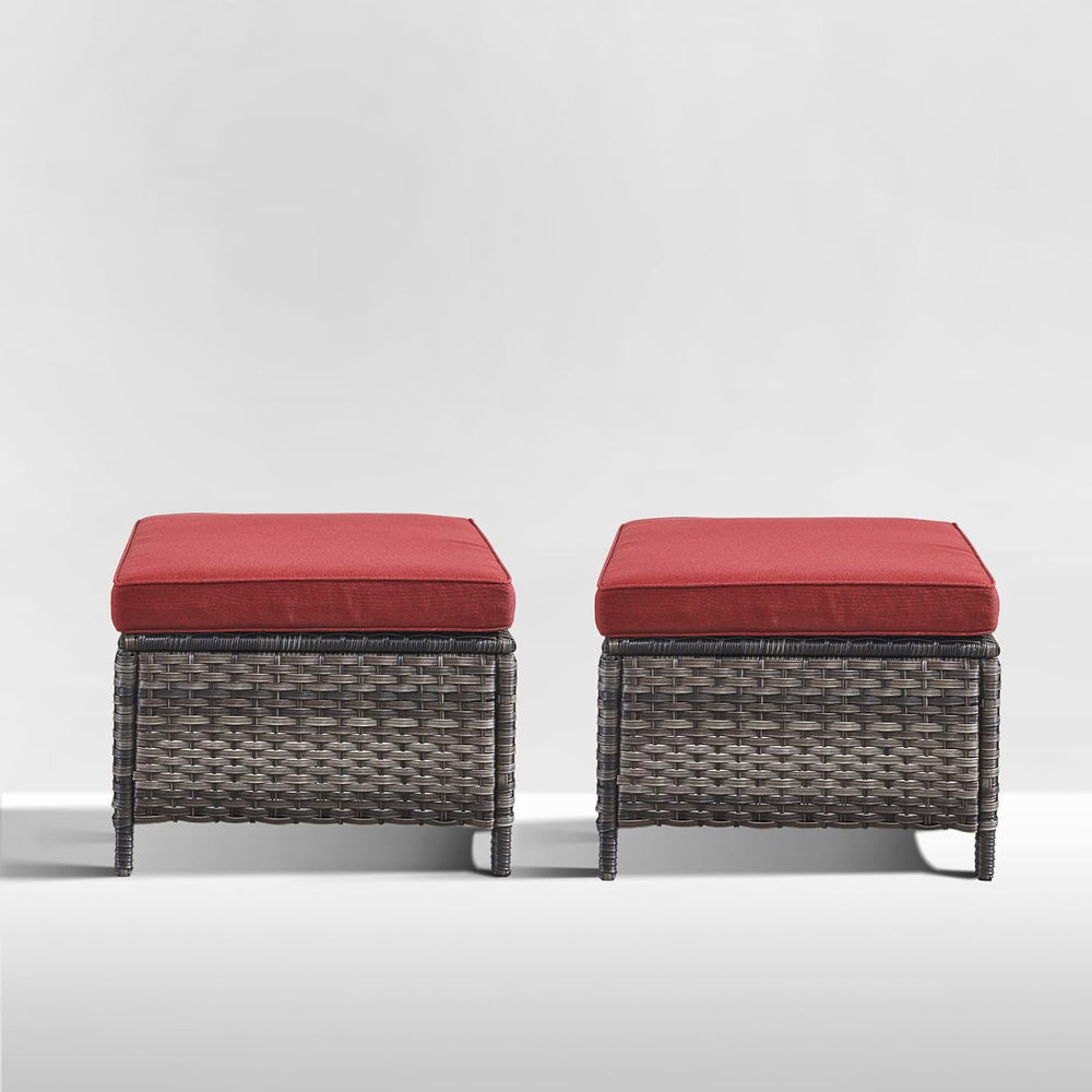 Outdoor Ottoman Set of 2 - PE Wicker Rattan Ottoman Patio Footstool for Deck ...