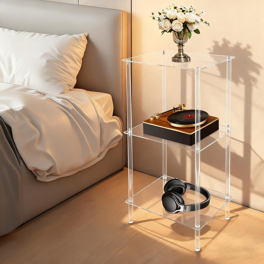 3-Tier Acrylic Record Player Stand, Clear Vinyl Record Storage Table with 11 ...