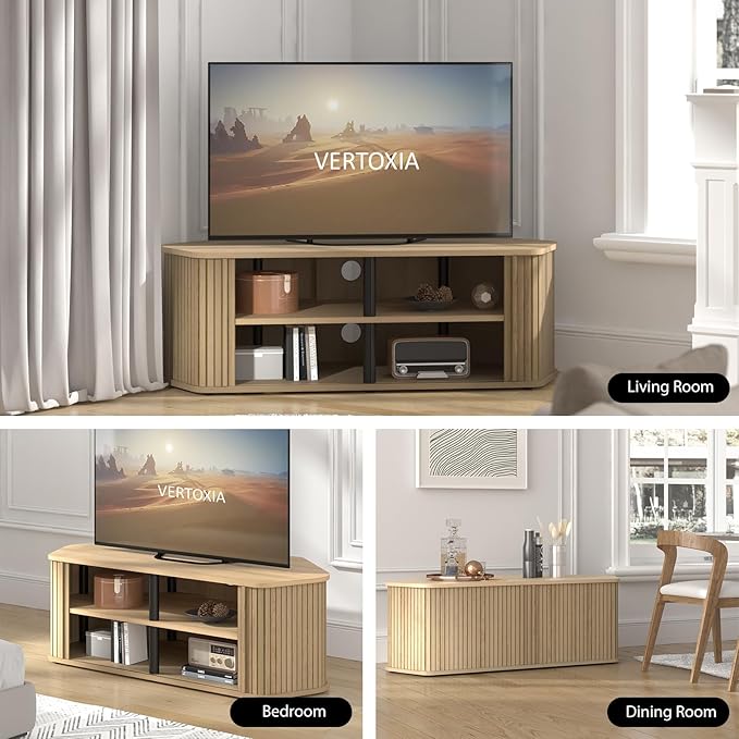 Corner TV Stand 43 Inch, Mid Century Corner Entertainment Center with Sliding...