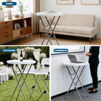 28” Round Folding Bar Table, High Top Cocktail Table with Locking Mechanism, HDPE Waterproof Stain-Resistant Top, Indoor Outdoor Patio Garden Party, White, 1 PCS