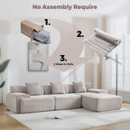 122" Modern L-Shaped Modular Sectional Sofa, Corduroy Upholstery Couches for Living Room, Oversized 3-Seater Boneless Cloud Couch with Deep Seat and Movable Ottoman, No Assembly, Camel/Beige