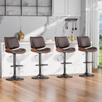 Swivel Bar Stools Set of 2, Adjustable Bentwood Barstools for Kitchen Counter, Modern PU Leather Upholstered Bar Chair with Back and Footrest, for Kitchen Island, Bar, Dining Room, Brown