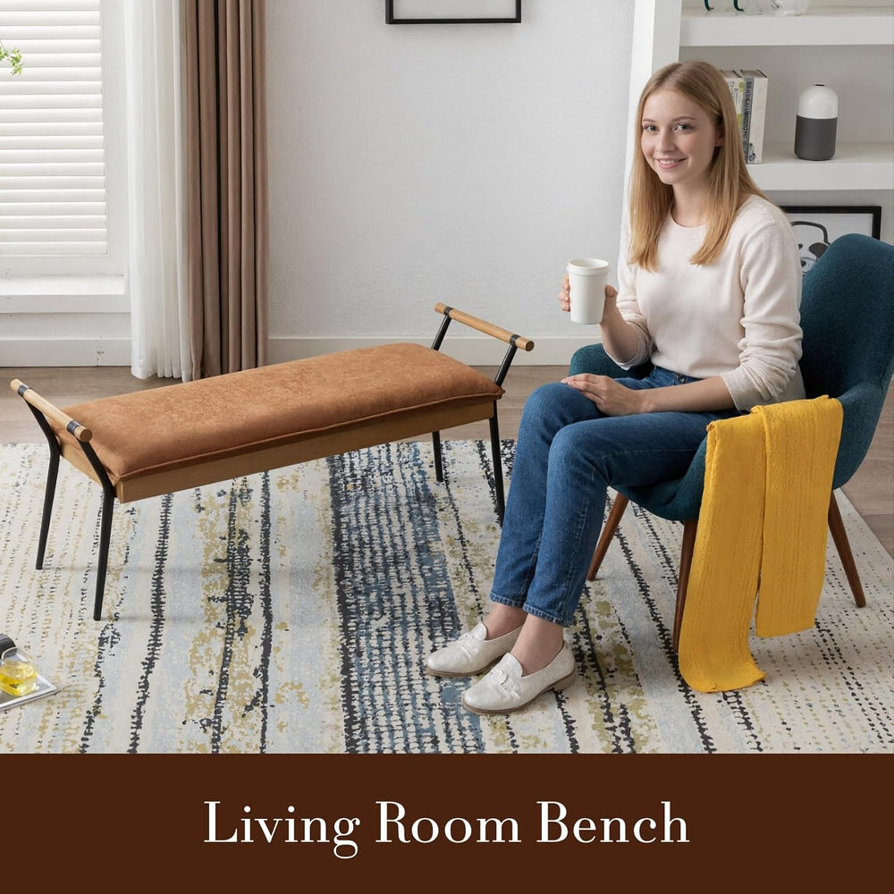 HEAH-YO Modern Dining Bench, 51 Inches Entryway Bench with Armrests, Upholste...
