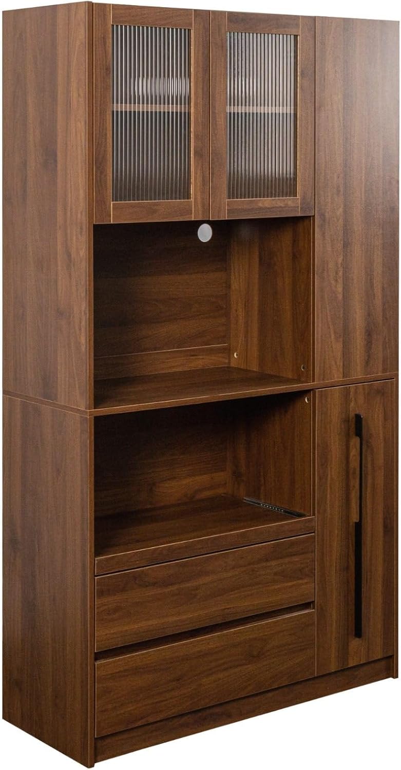 70.87" Kitchen Pantry Cabinet with Microwave Stand, Multi-Tier Pull-Out ...