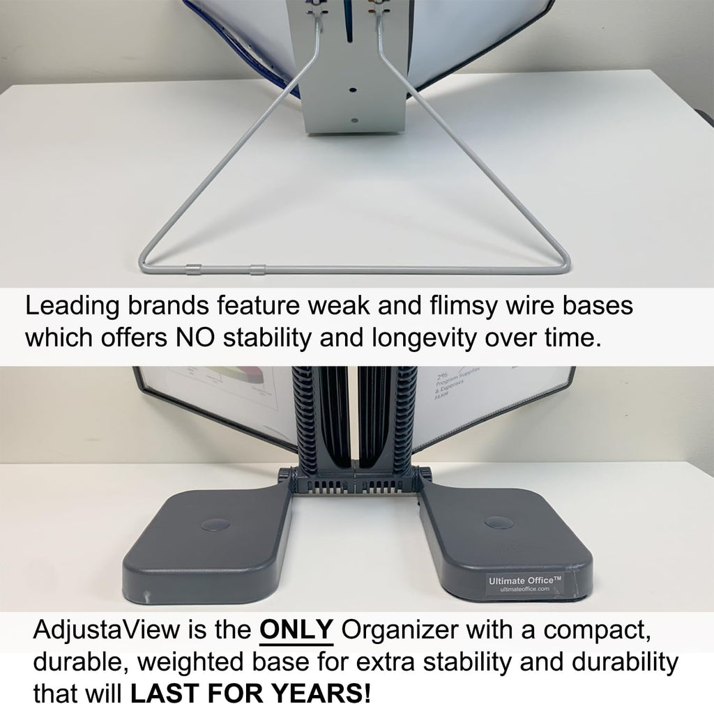 Ultimate Office AdjustaView 10-Pocket Desk Reference Organizer with Easy-Load Pockets and Compact Weighted Base for Stability, Black Pockets