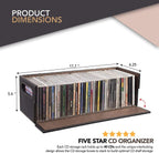 Stock Your Home CD Storage Box, Organizer Shelf for Movie Cases, DVDs, Cassette Tape Display Stand, Disc Holder Can Store Up to 40 CDs, Faux Leather (Brown)