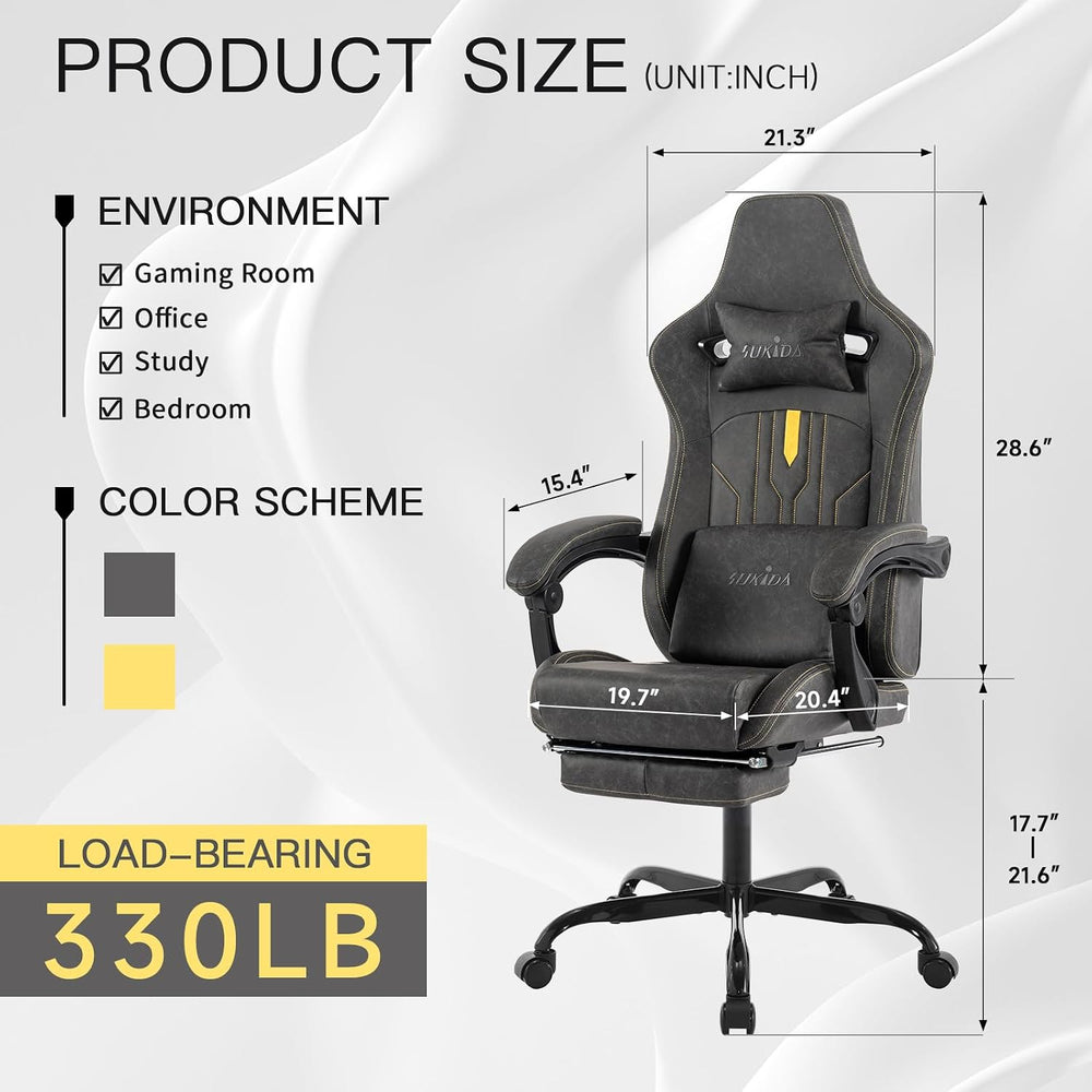 Gaming Chair with Footrest Ergonomic Computer Chair Massage Lumbar Cushion, R...