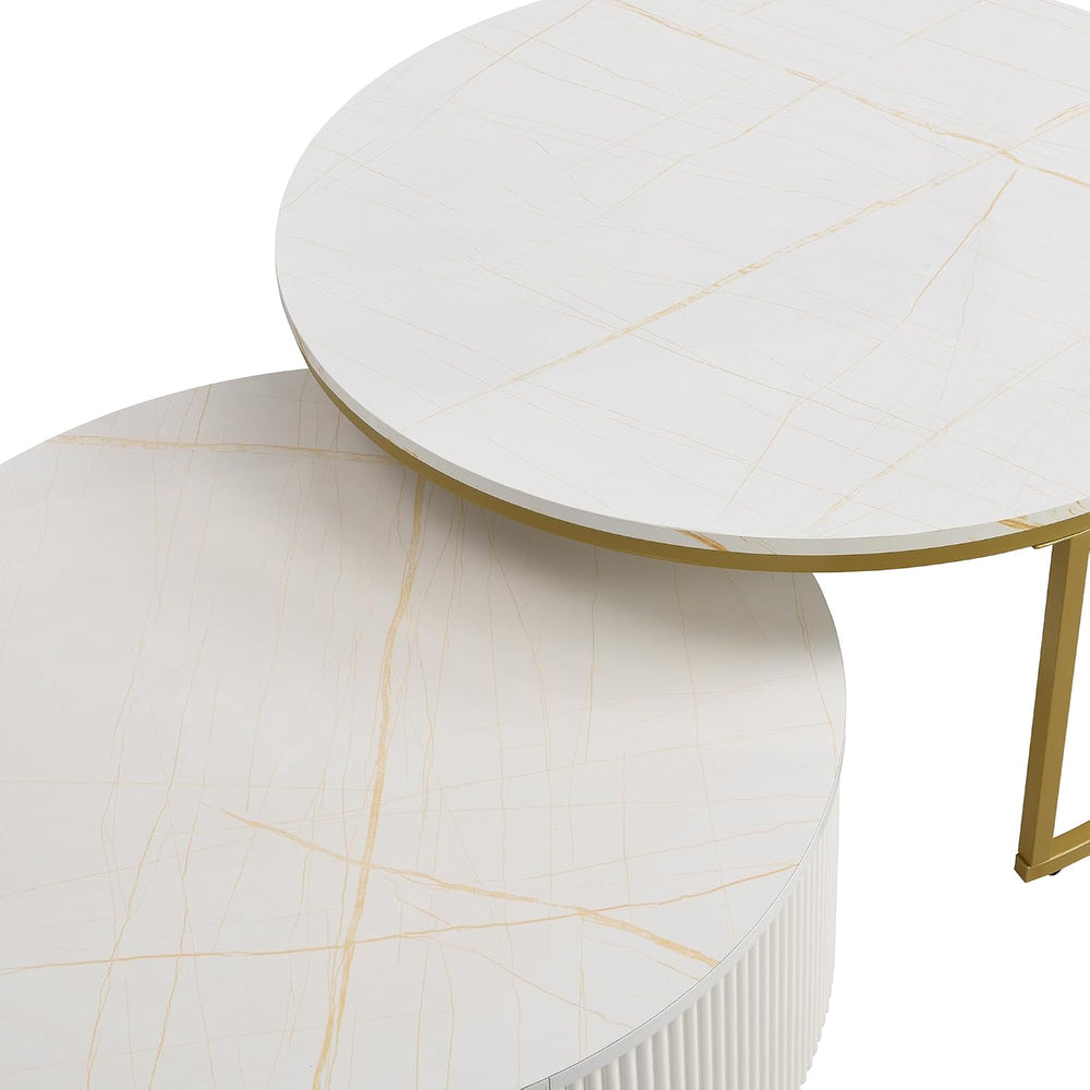 Nesting Coffee Table Set of 2, Round Coffee Table with Drawer for Living Room...