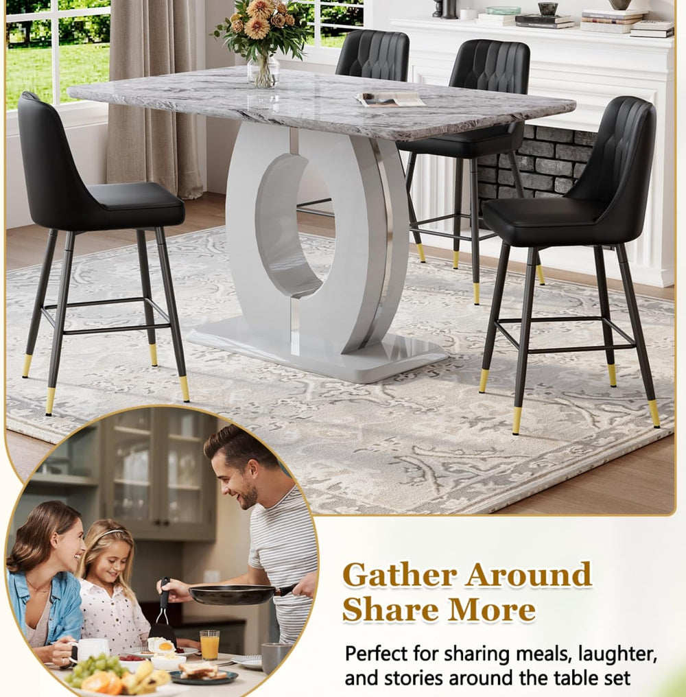 63'' Marble Dining Table Set for 6,Modern Counter Height Dining Table...