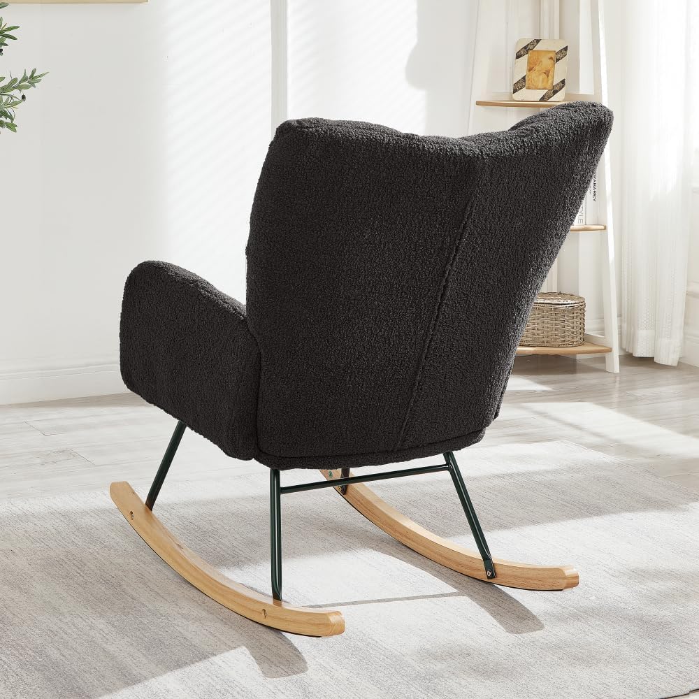 Tufted Upholstered Teddy Fabric Rocking Chair with Metal Frame Accent Chair I...
