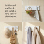 Coat & Hat Hooks Wall Mount with Key Holder, Wall Mounted Coat Rack with 9 Retractable Hangers, Solid Wood Slim Key Holder for Entryway Decor, 17in Natural Finish