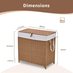 Laundry Hamper with Lid and Removable Liner Bag, Handwoven Rattan Clothes Hamper with Heightened Feet, Wicker Laundry Basket for Clothes and Towels，Large, 2-sections