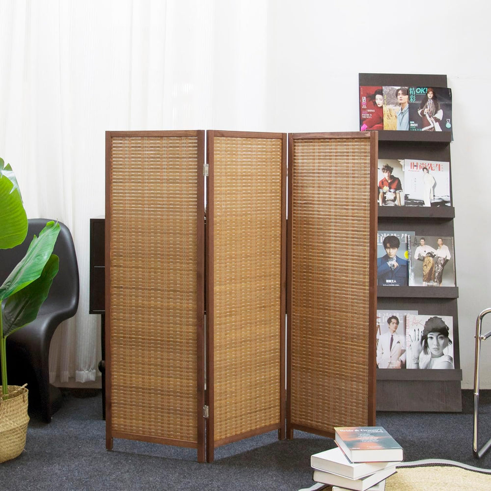 Furnnylane 3 Panel Short Room Divider Screen,Brown Freestanding Partition,Sma...