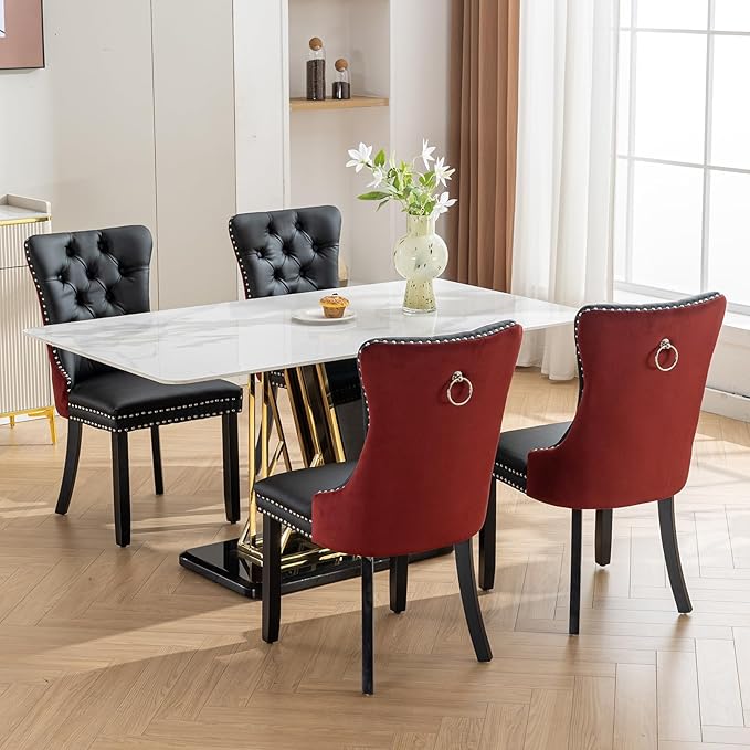 Modern Dining Chairs Set of 6, Tufted Upholstered Dining Chair with Solid Woo...