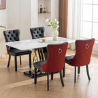 Modern Dining Chairs Set of 8, Tufted Upholstered Dining Chair with Solid Wood Legs, Velvet and Leather Dining Chairs, Sillas de Comedor, Comfy Kitchen Chair (Black+Burgundy, 8Pcs)