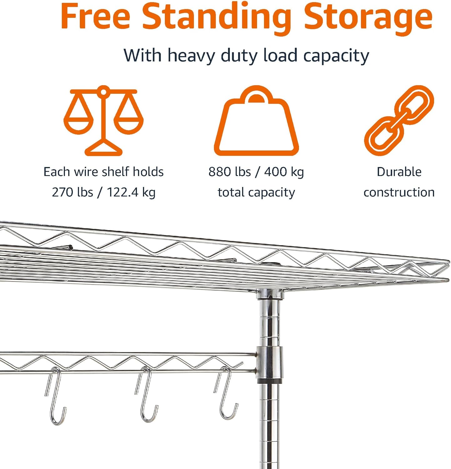 Amazon Basics Kitchen Storage Baker's Rack with Removable Wood Top, Chrome/Beige, 24"W x 59"H x 18"D