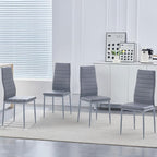 PU Dining Chairs Set of 4, Modern Kitchen & Dining Room Chairs Faux Leather Upholstered Dinner Chairs with Metal Legs for Small Space (Could Gray, Horizontal line)