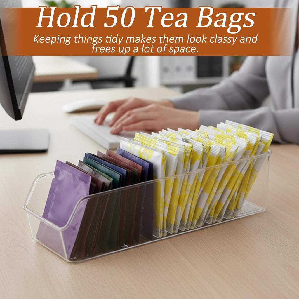 Small Clear Acrylic Tea Bag Storage Organizer, Acrylic Drink Packet Organizer, Clear Small Tea Packet Storage Box for Drawer, Pantry, Kitchen, Countertop, Tea Bar, 1 Pack