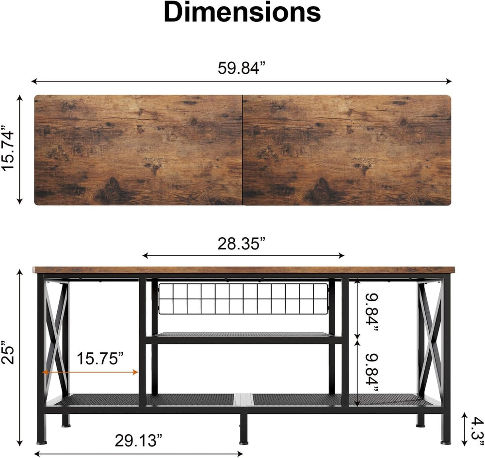 Gizoon 59.8" Industrial TV Stand for 55-65 Inch TVs, Rustic Brown, 3-Tie...