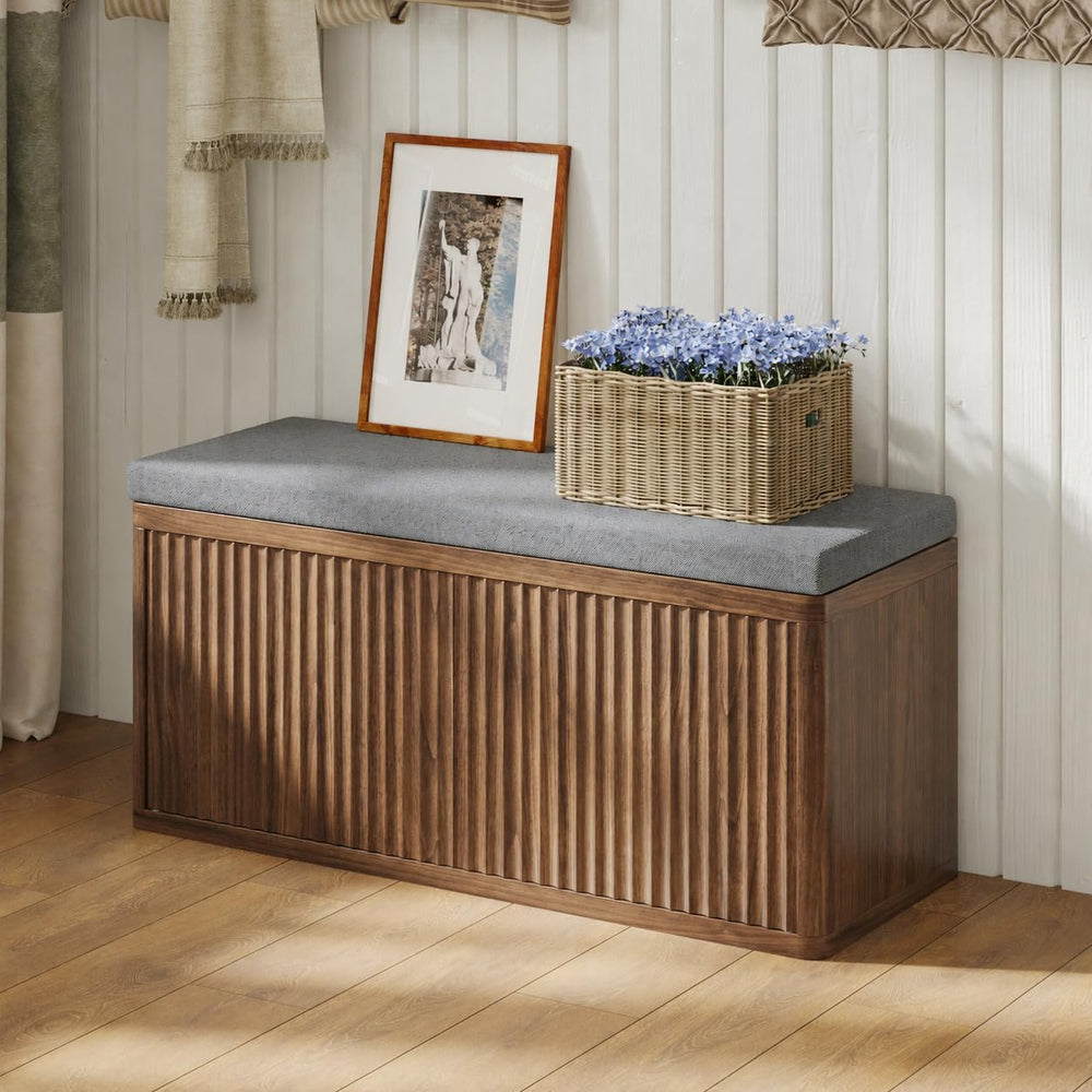 Shoe Cabinet Bench with Cushion,Double Layered Wooden Shoe Bench with Soft Cu...