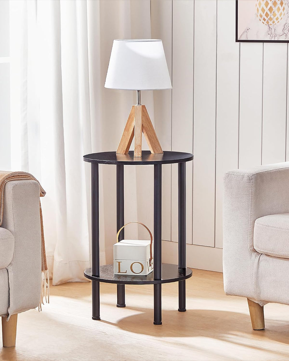 CHOEZON Round Side Table, 2-Tier End Table, Small Round Nightstand with Sturd...