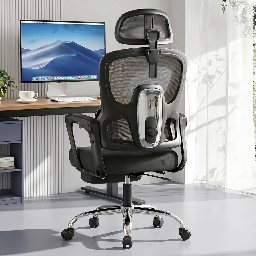 Ergonomic Office Chair with Footrest, 90-145° Reclining Desk Chair with Adjus...