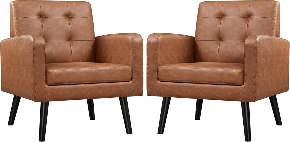 Yaheetech Mid Century Accent Chairs Set of 2 Living Room Chairs Retro Brown |...