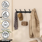 2 Pack Coat Rack Wall Mount,17.3 in Wall Hooks for Hanging, Coat Hanger Wall Mount Towel Rack Hat Rack for Wall with 10 Hooks for Entryway, Bedroom, Bathroom (Black)