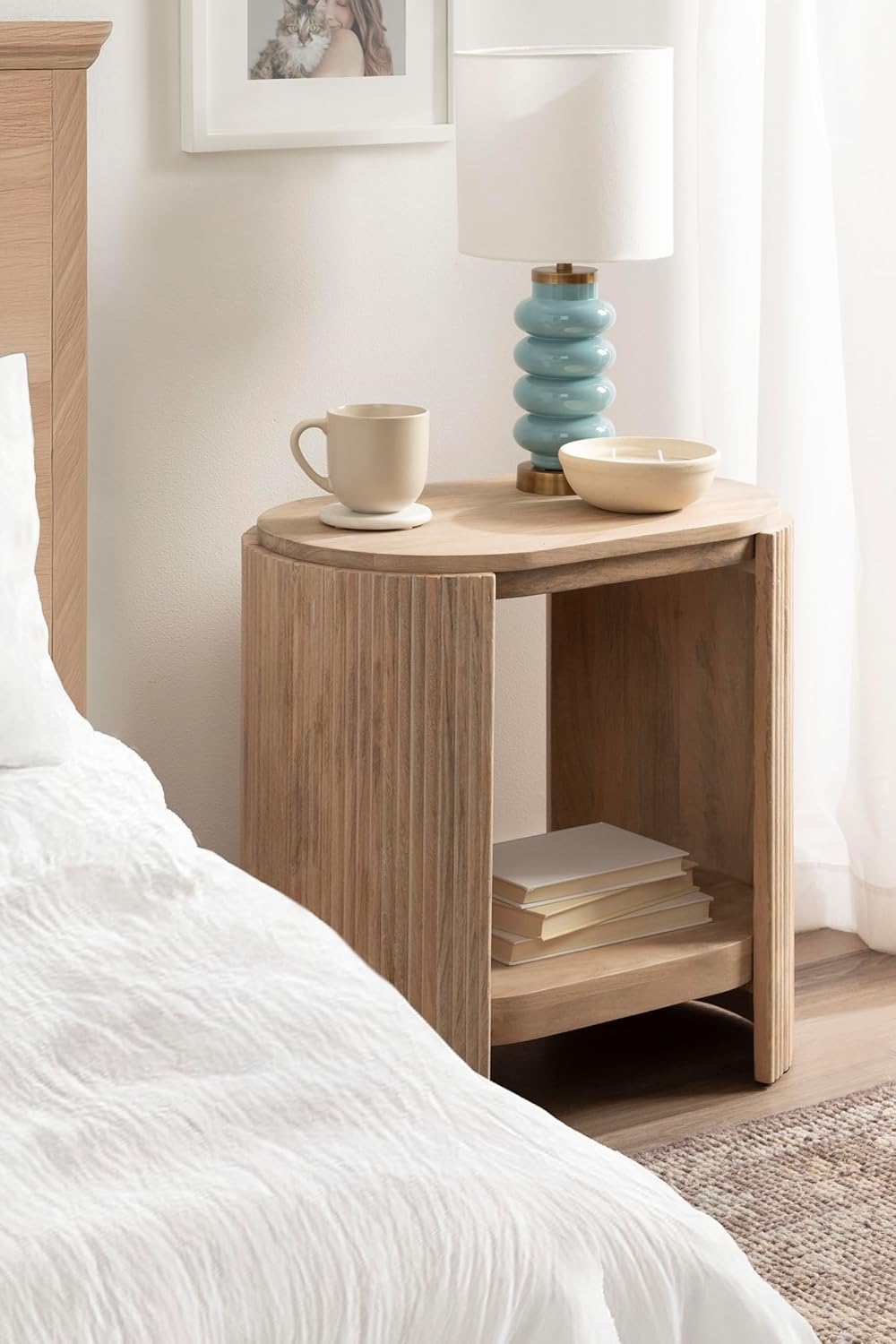 Kate and Laurel Cakora Modern Capsule Ribbed Mango Wood Side Table, 22 x 13 x...