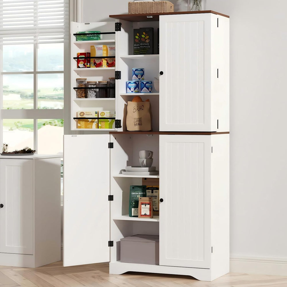 Furnify 72" Tall Kitchen Pantry Cabinet with Door Organizer, White | Far...