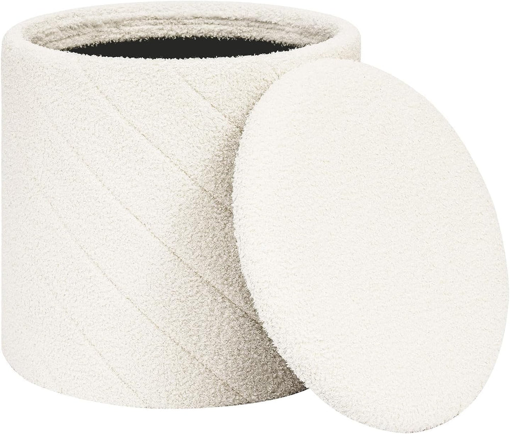PINPLUS Ottoman with Stroage Round Boucle Ottoman and Tray Sherpa Removable F...