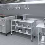AmGood Stainless Steel Work Table with 2 Shelves and Casters | Metal Utility Table On Wheels (Stainless Steel Work Table with 2 Shelves + Casters, 60" Long x 24" Deep)