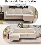 Kingfun 88" L-Shape Sofa, Chenille Sectional Couch, Mid Century Modern Couches with Solid Wood Frame for Living Room & Bedroom, Beige