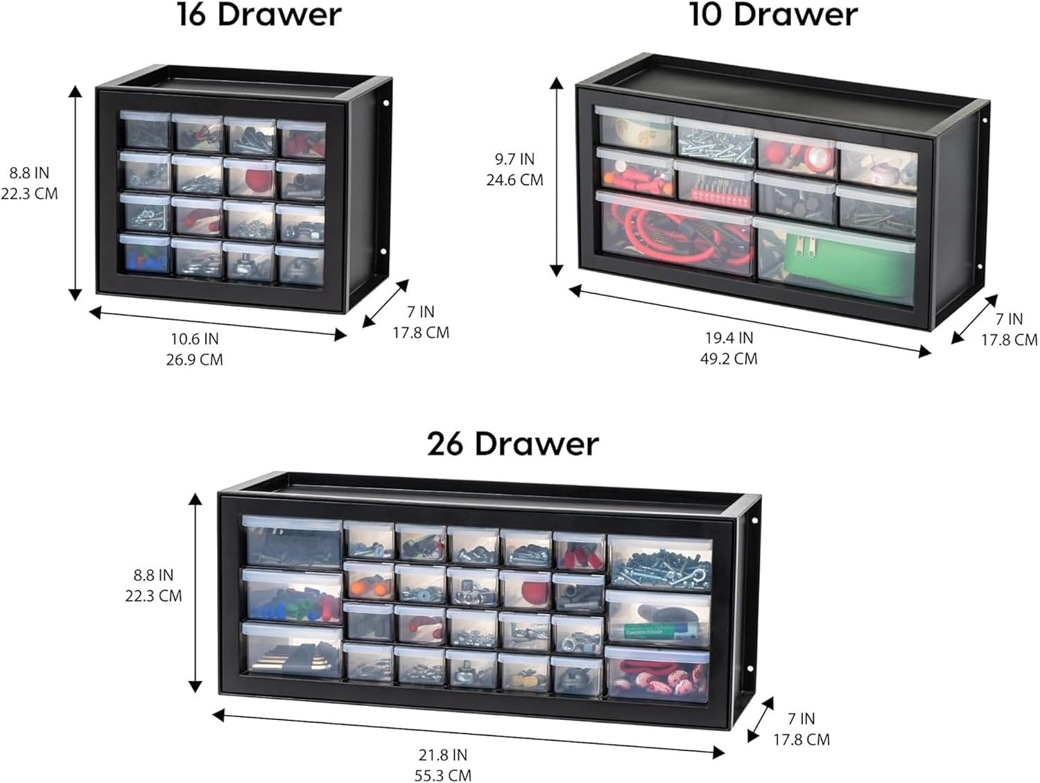 IRIS USA Small Plastic Storage Drawers, 10-Drawer - 4 Pack, Stackable Teacher Toolbox Craft Small Parts Bead Screw Hardware Building Bricks Organizer, Drink and Water Flavor Packet Organizer, Black