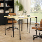 Mini Desk No Assembly Required, 31.5" Small Desk for Bedroom with Power Outlet & Hairpin Legs, 31.5" Foldable Desks for Small Spaces & Home Office, Beige Floor Patten