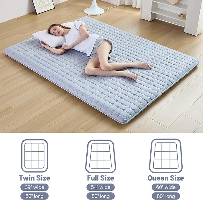 Japanese Floor Mattress Queen, Anti-Slip Japanese Futon Foldable Tatami Mat f...