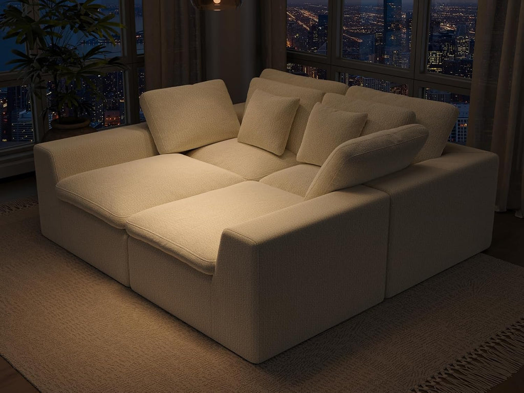 Oversized V Shaped Sectional Couches for Living Room丨5 Seater White Sectional Couch Chenille Fabric